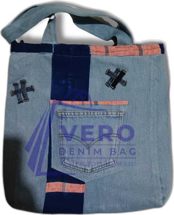 Tote Bag, hand-beaded upcycled denim